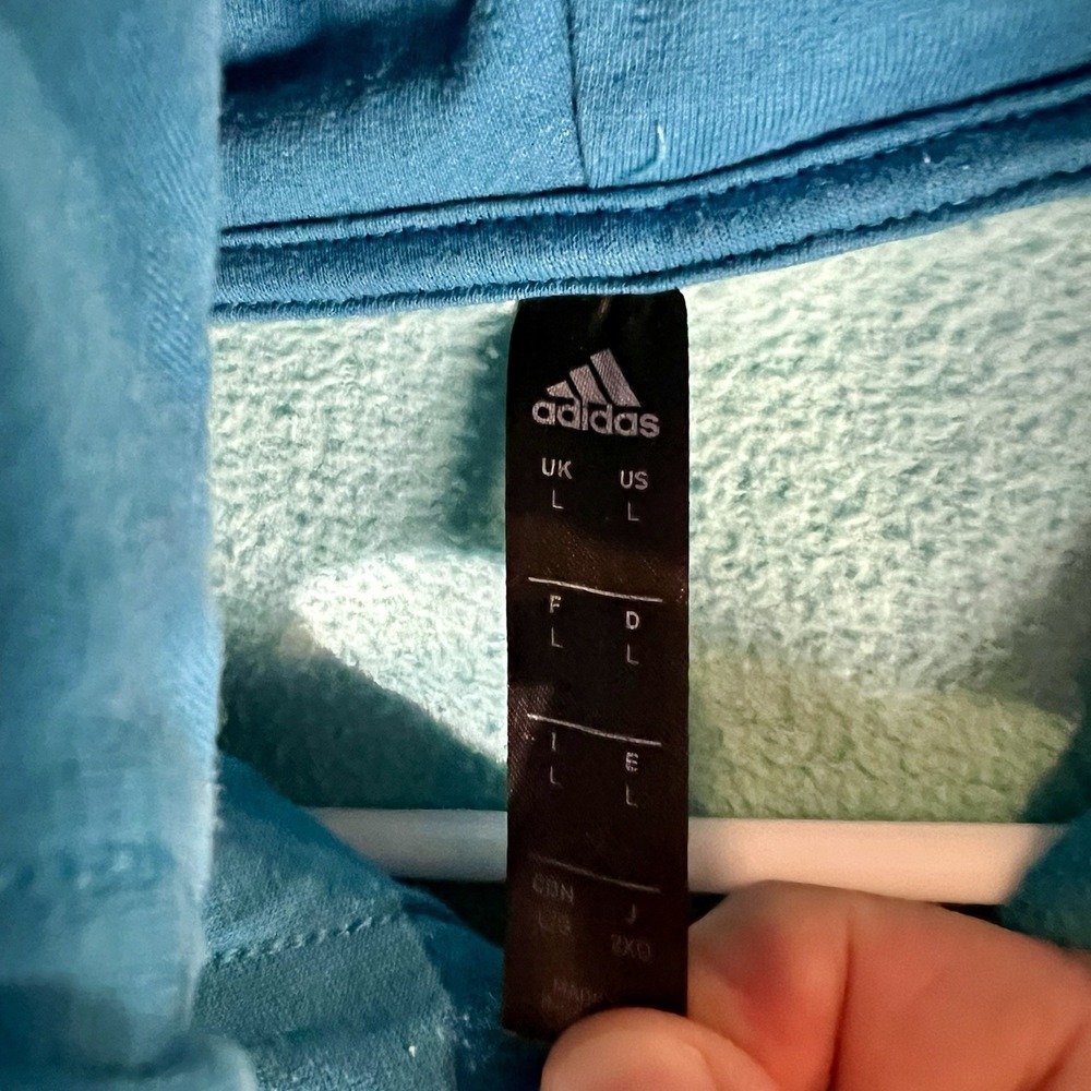 Adidas Sweatshirt Mens Large Blue‎ Fade Fleece Activewear Athleisure Hoodie - Picture 4 of 6